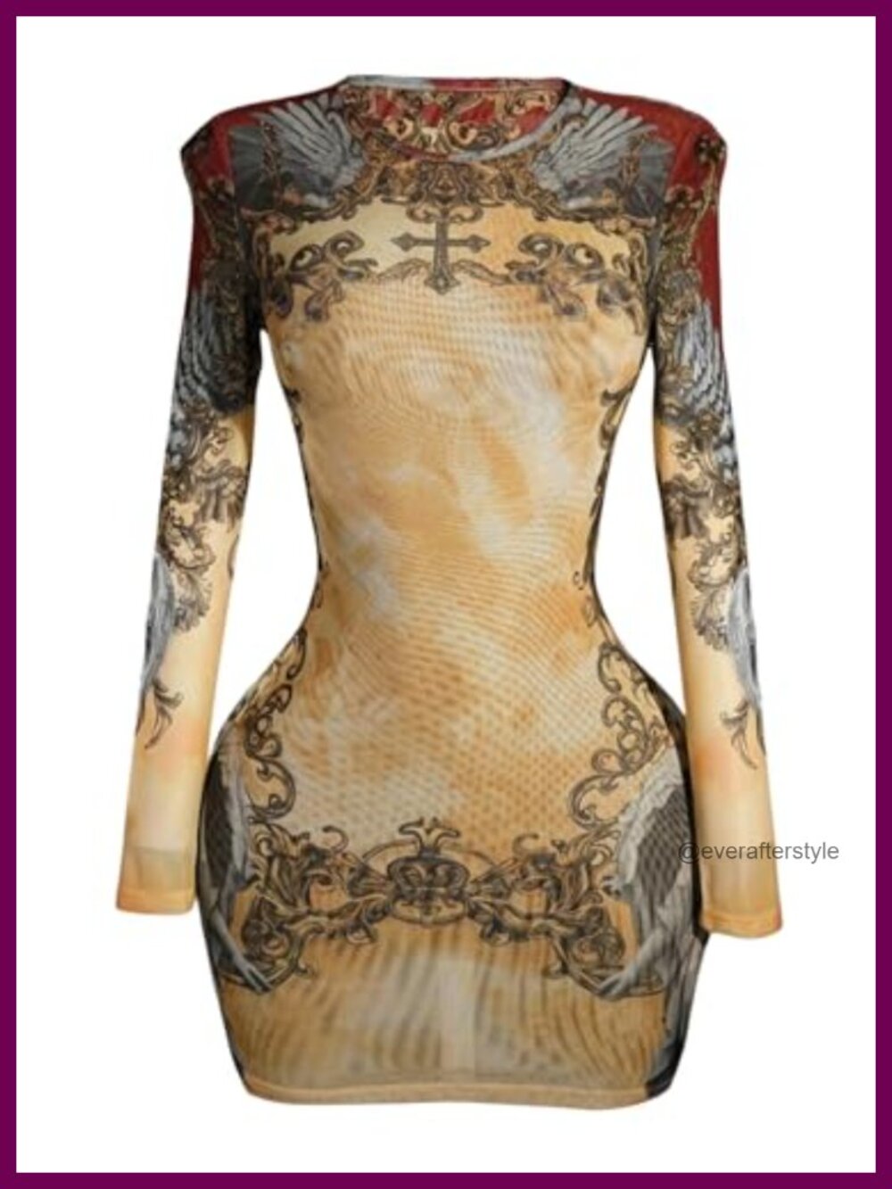 Y2K Goth Graphic Long Sleeve Bodycon Mini Dress Party Club